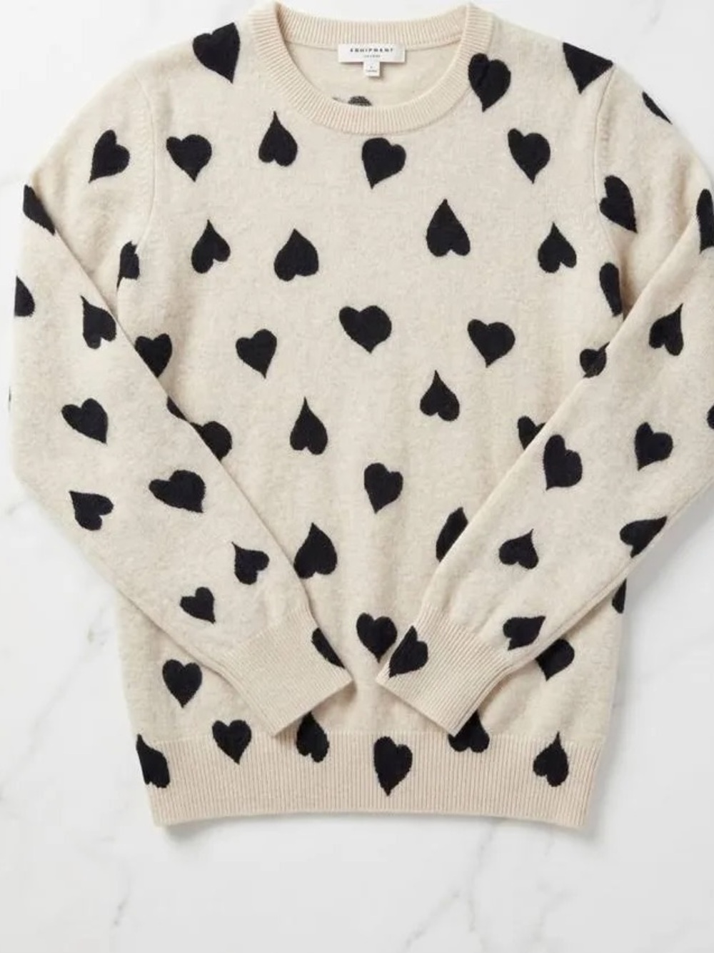 Equipment Femme Shane Cashmere Heart Print Sweater Ivory Black Size XS